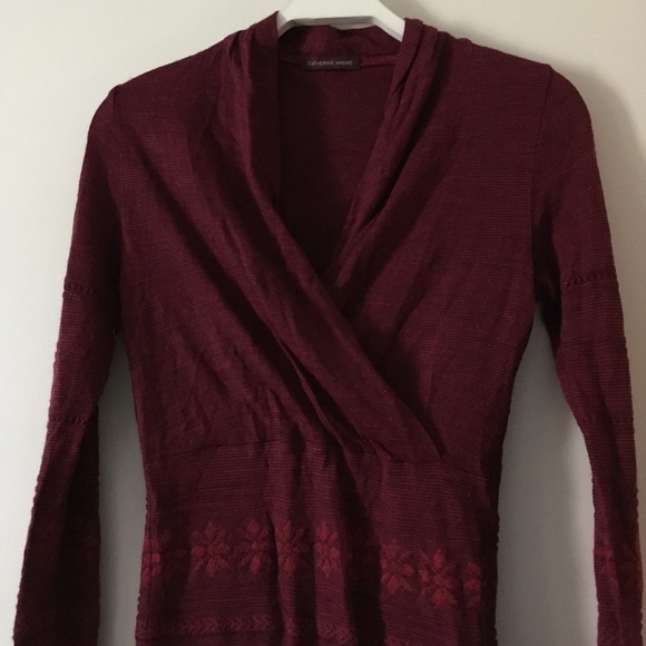 CATHERINE ANDRE Intarsia Burgundy Red Faux Wrap Sweater S/M - Picture 2 of 7